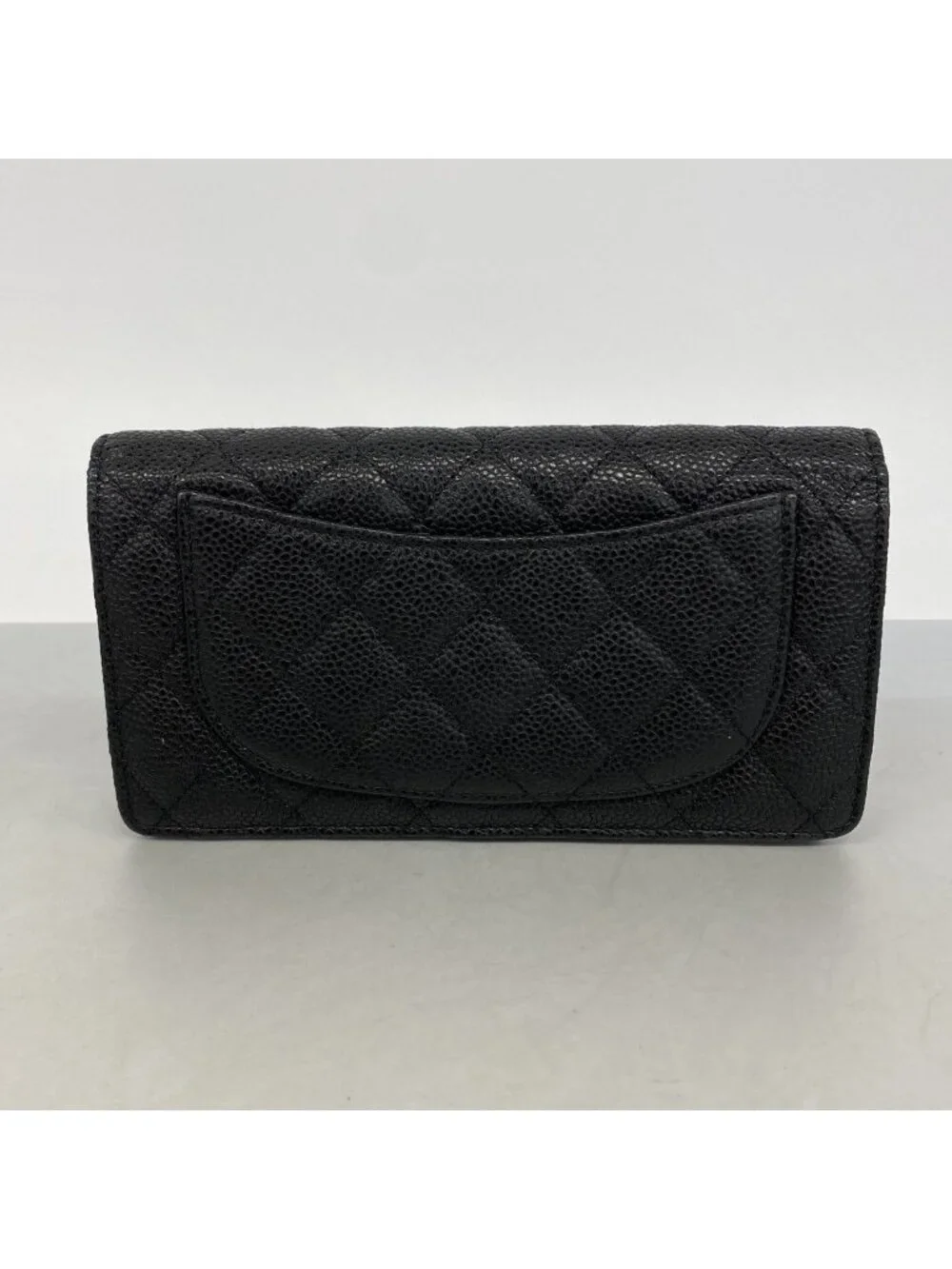 Chanel Wallet Quilted Caviar Leather Black Gold